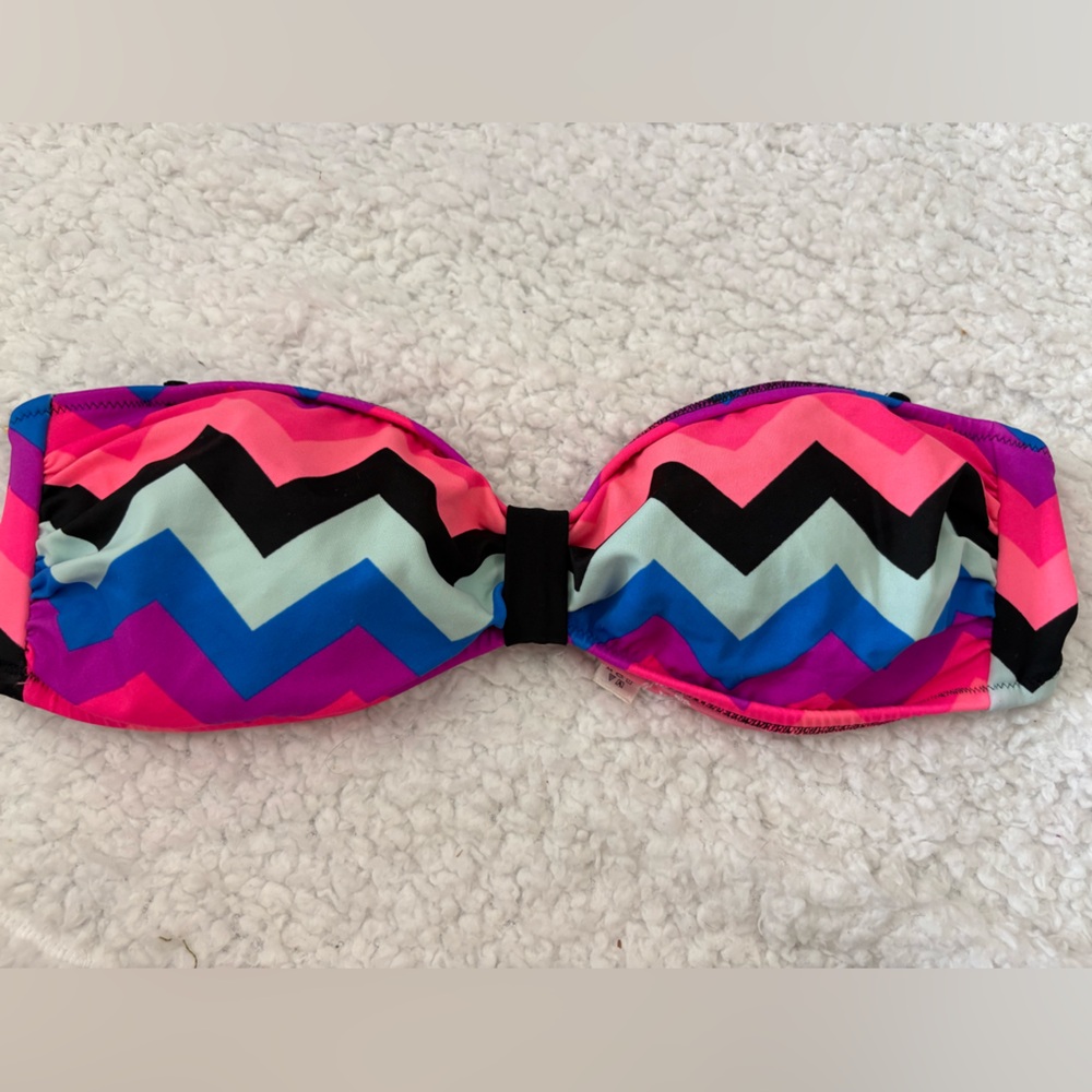 Colorful PINK Medium Chevron Bandeau Bikini Top